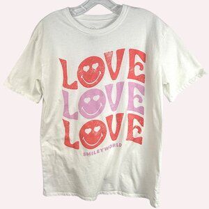 SmileyWorld Love Graphic Tee Womens XL White Cotton Blend EUC